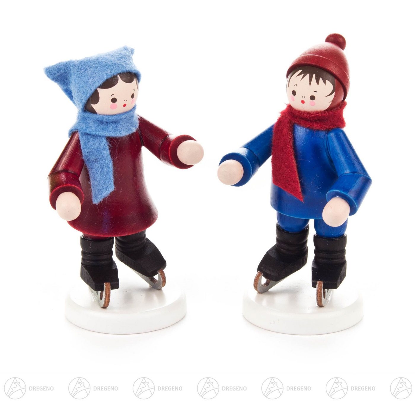 Dregeno Erzgebirge Weihnachtsfigur Miniatur Schlittschuhkinderpaar farbig Höhe ca 7 cm NEU, auf Schlittschuhen von Dregeno Erzgebirge