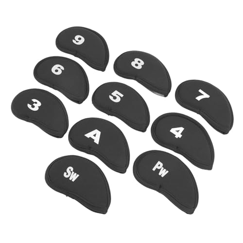 10-teiliges Golf-Eisenschläger-Abdeckungs-Set mit Klaren Zahlen, Weiches OK-Stoffmaterial für Zuverlässigen Schutz, Leichtes Design für Vielseitige Verwendung (Black) von Drfeify