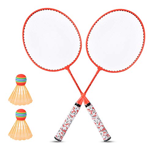 Badminton-SetBadmintonKinder-Badmintonschläger, 2-teilig, Set Leichte Badmintonschläger aus Eisenlegierung -BadmintonschlägerSchläger (Fluoreszierendes Orange) von Drfeify
