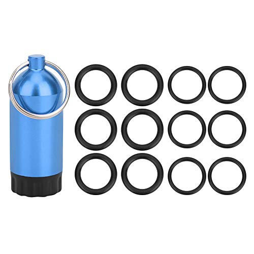Drfeify Aufbewahrungsflasche für Tauchflaschen und Ventildichtungs-O-Ring, Rostfreie Mini-Tauchflaschenflasche aus Aluminiumlegierung mit 12 O-Ringen aus Naturkautschuk (Blue) von Drfeify