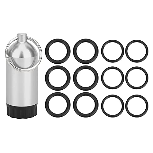 Drfeify Aufbewahrungsflasche für Tauchflaschen und Ventildichtungs-O-Ring, Rostfreie Mini-Tauchflaschenflasche aus Aluminiumlegierung mit 12 O-Ringen aus Naturkautschuk (Silver) von Drfeify