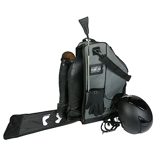 Driver13 Reitstiefelrucksack/Reitstiefeltasche/Stiefeletten Taschen Deluxe mit Helmfach für Reitstiefel (Reitstiefeltasche grau) von Driver13