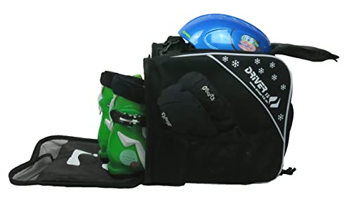 Driver13 ® Kinder Skischuhtasche Skistiefeltasche mit Helmfach für Hart Softboots Inliner und Bootbag Tasche schwarz von Driver13