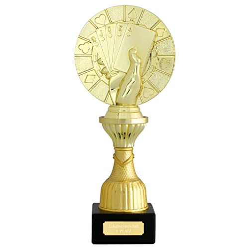 Druckspezialist Pokal SKAT Karten CERGY Gold mit Gravur (S - 21 cm) von Druckspezialist