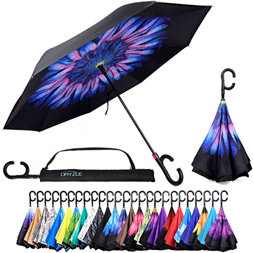 Dryzle Regenschirm für Regen, Sonne und Auto – doppellagige UV-Regenschirme für Damen und Herren, C-Hakengriff für Golf und Sport von Dryzle