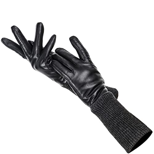 Mode Schwarz Damen Lange Handschuhe Leder Halten Warm Damen Lederhandschuhe Schaffell Damen Handschuhe von Dsimilarl