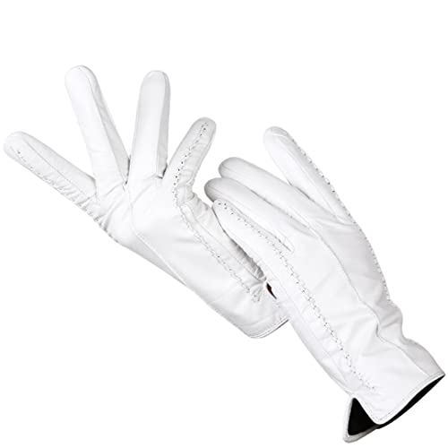 Mode Weiß Lederhandschuhe Frauen Leder Weiß Handschuhe Schaffell Kurz Bequem Damen Handschuhe Warm Gefüttert von Dsimilarl