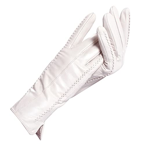 Weiß Leder Damen Handschuhe Leder Baumwollfutter Warm Mode Lederhandschuhe Lederhandschuhe Warm Winter von Dsimilarl