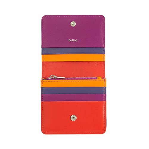 DUDU Damen-Brieftasche aus farbigem Leder, mit RFID-Schutz, Ultrakompakt, mit Innenreißverschluss und 8 Kreditkartenfächern. Fuchsia von DuDu