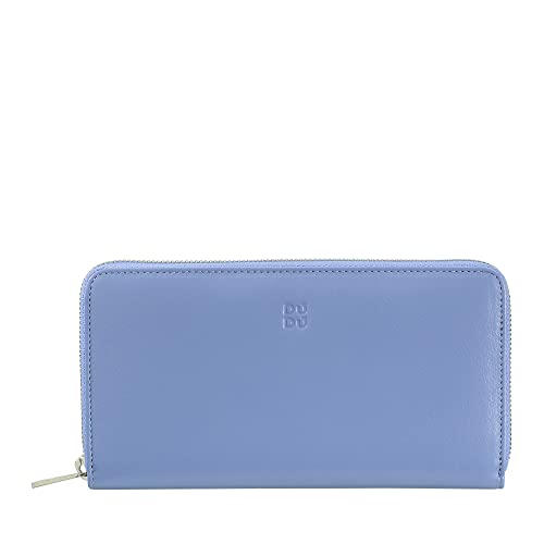 DUDU Große Bunte Damenbrieftasche RFID in echtem Leder mit Rundum - Reißverschluss Pastellblau von DuDu