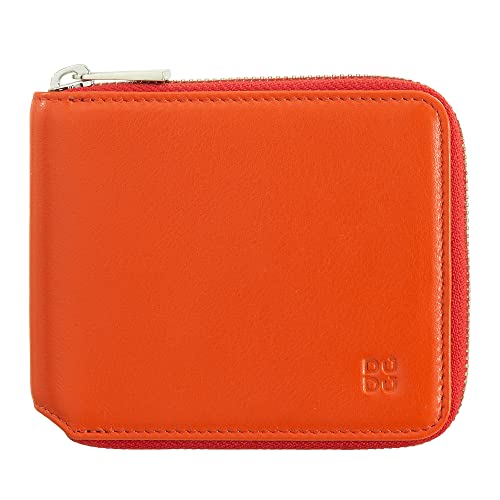 DUDU Herren-Brieftasche RFID, aus weichem Leder mit kleinem außenliegendem Reißverschluss und 6 Kreditkartenfächern. Orange von DuDu