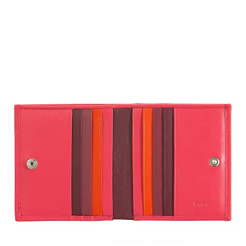DUDU Mehrfarbiges Portemonnaie RFID in Leder mit Kartensteckfächer und Münzfach Himbeere von DuDu