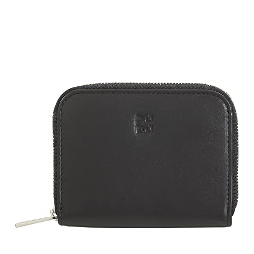 DUDU Geldbörse für Herren und Damen, kleine Tasche aus farbigem Leder mit Reißverschluss, Kartenhaltertaschen, kompakte Brieftasche Schwarz Rose von DuDu