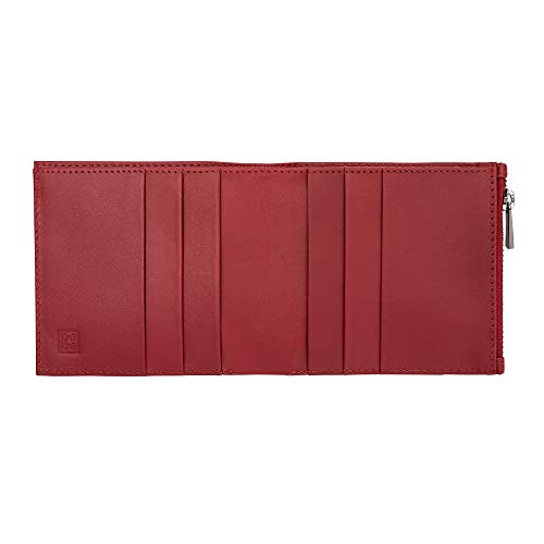 DuDu Herrenbrieftasche aus echtem Leder mit YKK Reißverschluss und Kartensteckfächern, einfaches und flaches Design Rot von DuDu