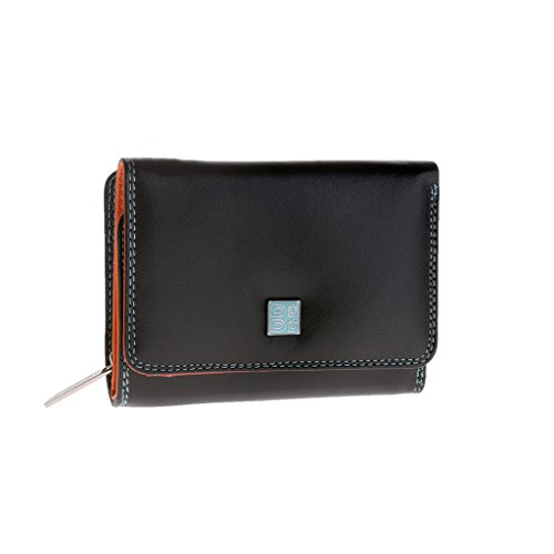 DuDu Kleine mehrfarbige RFID Dambenbrieftasche in Leder Colorful Schwarz von DuDu