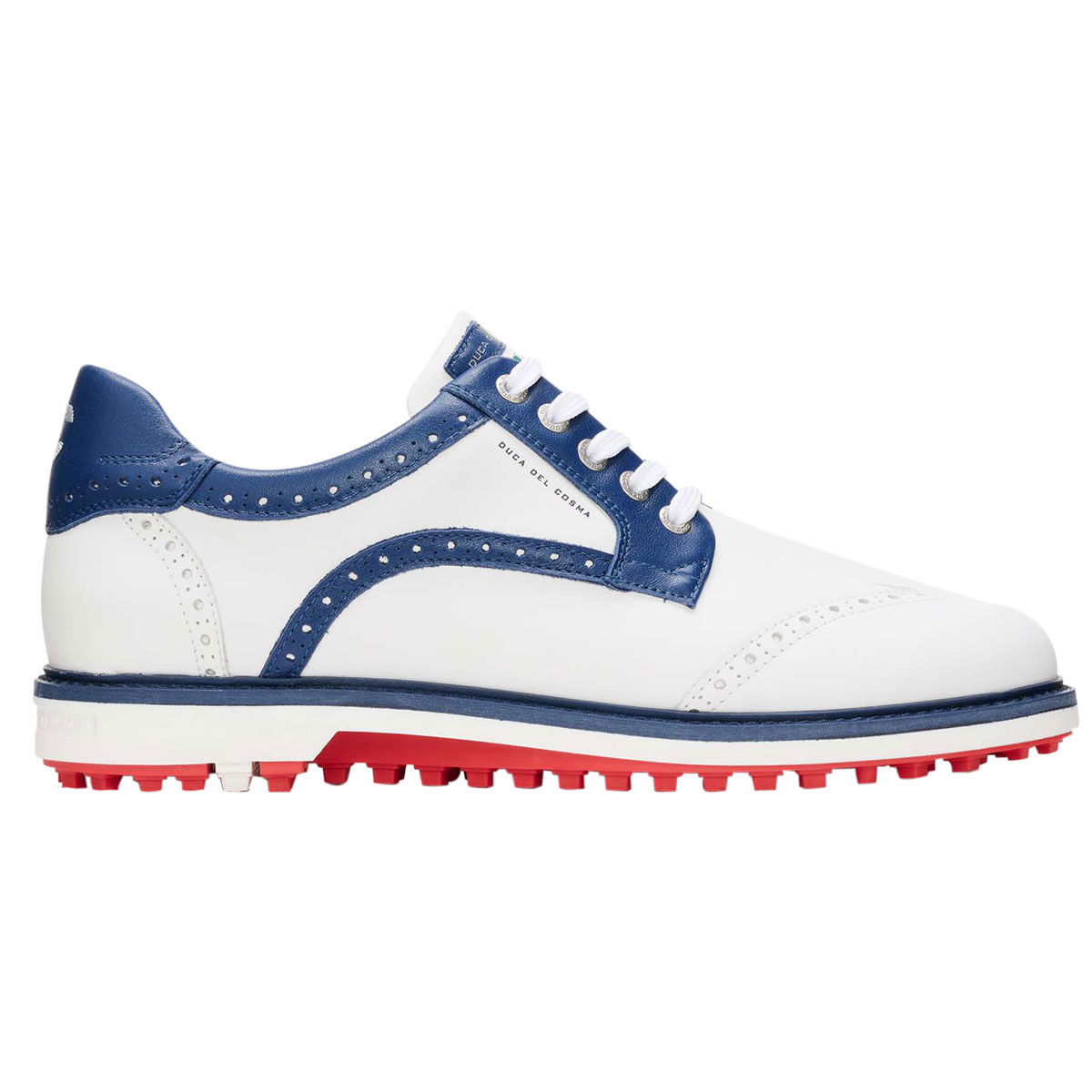 Duca Del Cosma Mens White and Navy Blue Waterproof Studded Barasso Spikeless Golf Shoes, Size: 10 | American Golf von Duca Del Cosma