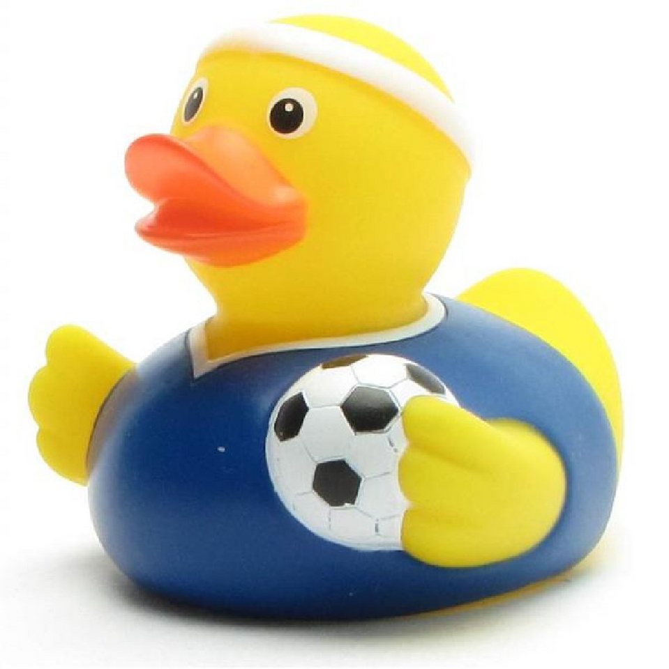 Duckshop Badespielzeug Badeente Fussballer dunkelblaues Trikot Quietscheente von Duckshop