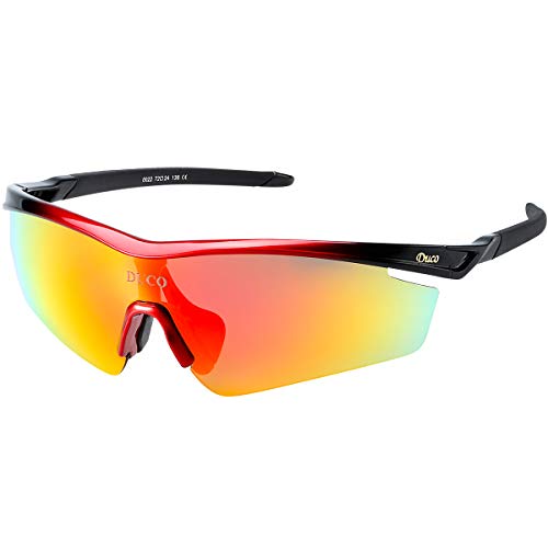 DUCO Radsportbrille Outdoor Sonnenbrille für Sportler polarisierte 5 austauschbare Gläser UV400 0022 (Rot) von DUCO