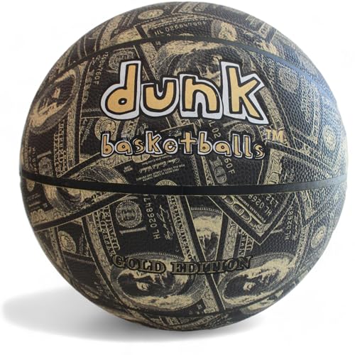 Dunk Balls Geld-Basketball-Gold-Edition, auf schwarzem Verbundleder-Edition, für drinnen und draußen von Dunk Basketballs