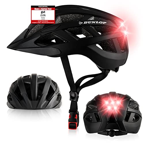 Dunlop Sports Fahrradhelm mit Licht - Sofort gesehen Werden - Ultraleichter Spezial Damen Herren Kinder Fahrrad Helm mit Visier und Rücklicht für hohe Sicherheit - Urban Helm (Schwarz, S (52-56 cm)) von Dunlop Sports