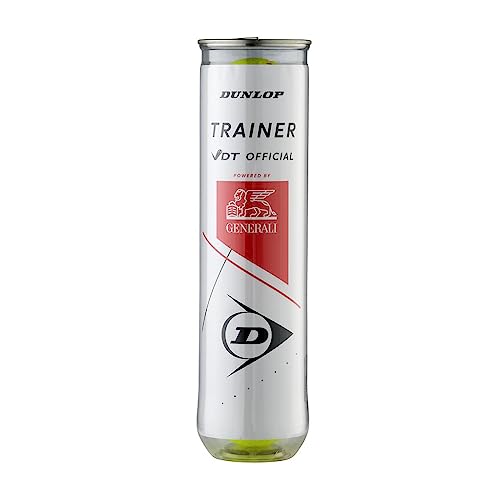 Dunlop Tennisbälle Dunlop Trainer 4er Dose, VDT Official, Premium Tennistrainingsball für Sand, Hartplatz und Rasen geeignet von Dunlop Sports