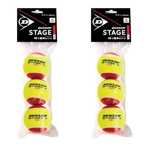 Dunlop Tennisball Stage 3 Red - für Kinder & Einsteiger im Kleinfeld (1x 3 Stück) (Packung mit 2) von Dunlop Sports