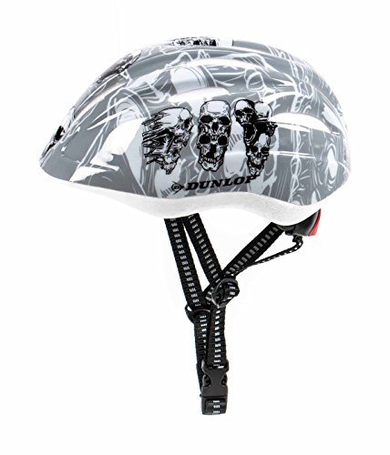 Kinder Fahrradhelm Dunlop für Radfahrer, Skater, Eisläufer und Skateboarder, entspricht DIN EN 1078, lieferbar in verschiedenen Designs, Biene / Flammen / Herz-Schmetterling / Blume / Skull / Stars & Stripes (Skull) von Dunlop Sports