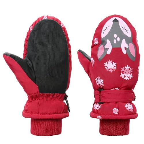 Durio Kinder Skihandschuhe Winterhandschuhe Wasserdicht Fäustlinge Handschuhe Kinderhandschuhe für Mädchen Jungen Rot A 5-10 Jahre von Durio