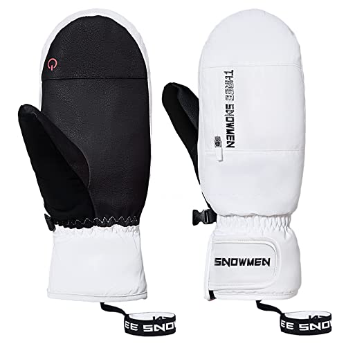Durio wasserdichte Handschuhe Damen Herren Fäustlinge Touchscreen Skihandschuhe Winterhandschuhe für Laufen Skifahren Wandern Motorrad Radfahren Weiß 1 M von Durio