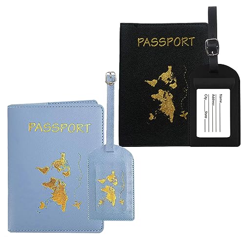 Duyteop Reisepasshülle, 2 Stück Passport Hülle, Reisepasshülle Personalisiert, Reisepasshüllen, Passport Cover, Passhülle Reisepass, Hülle Reisepass, Passport Case, Blau + Schwarz von Duyteop