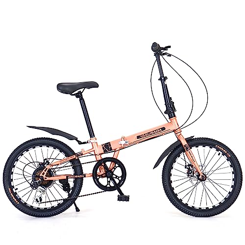 Dxcaicc Klapprad, leichtes klappfahrrad mit 6 Gängen, 20-Zoll-Rahmen aus hochfestem Kohlenstoffstahl, tragbares Fahrrad für Erwachsene, Stadtfahrrad,Gelb von Dxcaicc