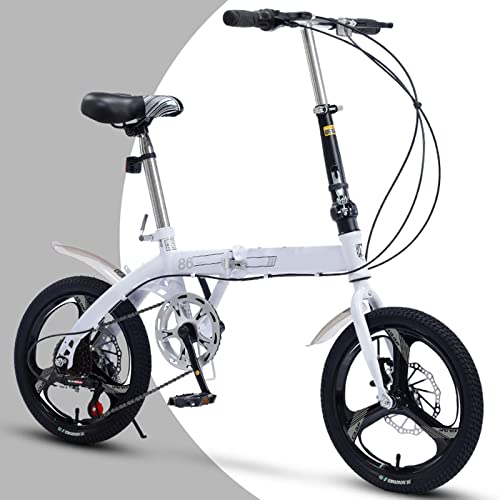 Dxcaicc Klapprad Faltbares Fahrrad mit 16 Zoll Hochwertiger Carbonstahlrahmen Einfaches Falten, mit 6 Gängen Erwachsenen-Portable-Fahrrad Stadtfahrrad,Weiß von Dxcaicc