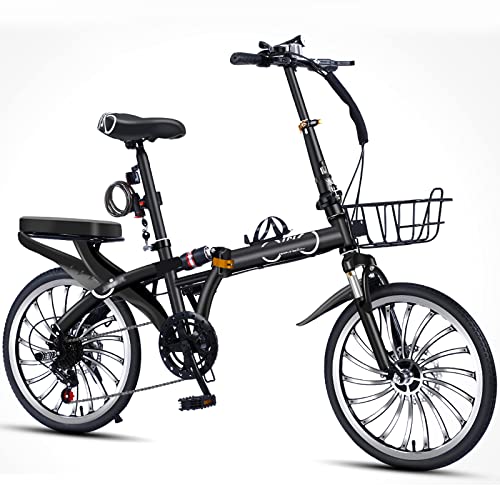 Dxcaicc Klapprad Faltbares Fahrrad mit 7 Gängen, 16/20-Zoll-Rahmen aus hochfestem Kohlenstoffstahl, tragbares Fahrrad für Erwachsene Männer und Frauen Teenager,Schwarz,16 inch von Dxcaicc