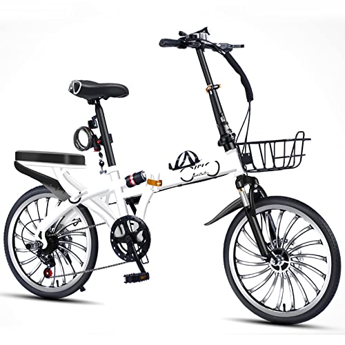 Dxcaicc Klapprad Faltbares Fahrrad mit 7 Gängen, 16/20-Zoll-Rahmen aus hochfestem Kohlenstoffstahl, tragbares Fahrrad für Erwachsene Männer und Frauen Teenager,Weiß,20 inch von Dxcaicc