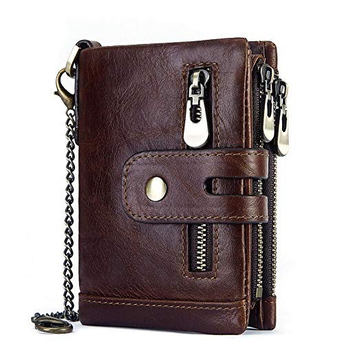 Damen RFID Schutz Portemonnaie Echtes Leder Geldbörse, Männer Geldbeutel mit 17 Kartenfächer Portemonnaie mit Reißverschluss Portmonee Brieftasche,Braun von DXY