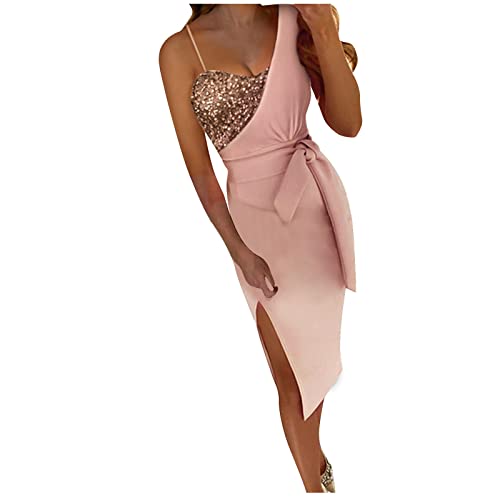 Dyhxuan Abendkleid Damen Sexy Pailletten Patchwork Etuikleid Einfarbige Partykleid Hoher Schlitz Ballkleid Cocktailkleid Gürtel Taillenkleid Hüftkleid Figurbetontes Kleider Brautjungfern Kleid von Dyhxuan