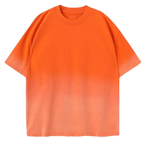 Dyhxuan Baumwolle Tshirt Herren Oversize Sommer Tops Trendige Farbverlaufsdruck Oberteile Kurzarm T-Shirt mit O-Ausschnitt Sommerlich Shirt für Männer Locker Pullover Sportshirt Laufshirt S-3XL von Dyhxuan