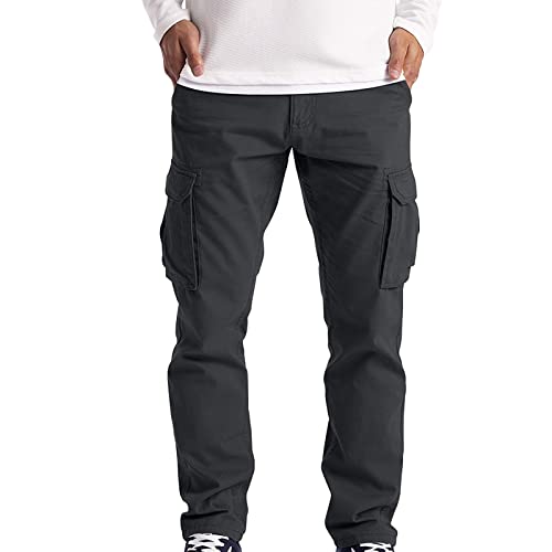Dyhxuan Cargohose Herren Lang Einfarbig Baumwolle Arbeitshosen Baggy Chino Hosen Mit 6 Taschen Outdoor Wanderhose Trekkinghose Freizeithose Sporthose Gerade Hose mit Weitem Bein S-5XL (Plüsch/Nr) von Dyhxuan