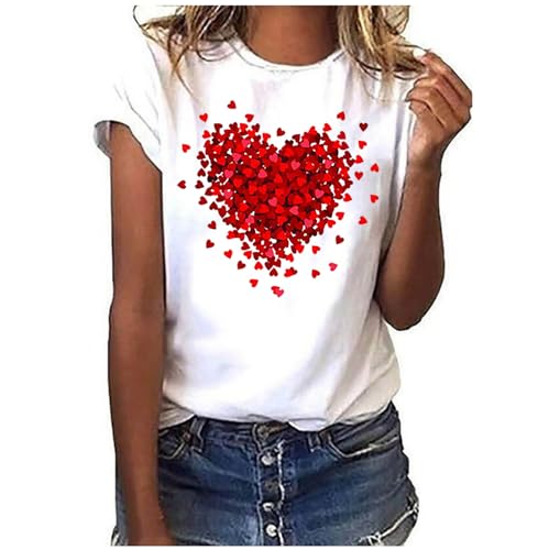 Dyhxuan T-Shirt Damen Liebedrucken Tops Sommer Kurzarm Tshirt Bluse Basic Rundhals Tunika Oberteile Lässig Locker Shirt Herbst Winter Sommerbluse Blusentops Für Frauen Streetwear Laufshirt Sportshirt von Dyhxuan