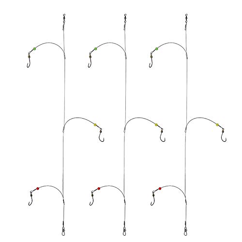 Dyxssm Angelhaken mit Vorfach-Rigging, Angelhakenschnur aus Edelstahl, Angelhaken und Rig-Haken (10#, Stil B: 3 Haken Rig) von Dyxssm