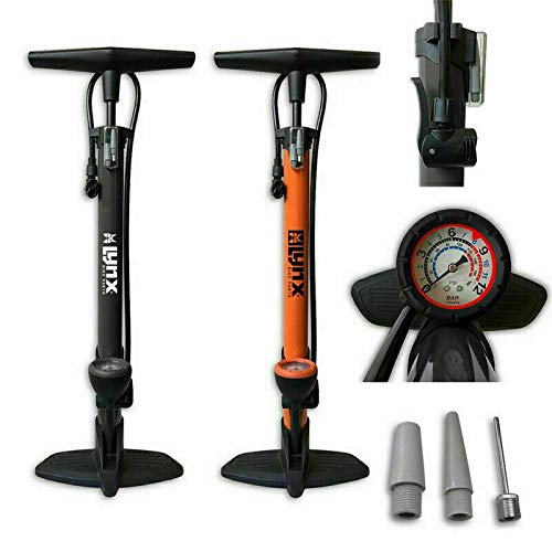 Fahrradpumpe Standpumpe Fahrrad Luftpumpe mit Manometer 12 Bar für alle Ventile | Für E-Bikes, Fahrräder, Matratzen, Bälle, UVM. (Orange) von E-Bike
