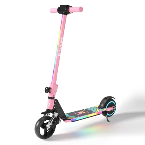 E-Noroyavn Elektroroller für Kinder, mit Bunter Regenbogenlicht,LED-Anzeige Elektroscooter Kinder, 5-8 Meilen Reichweite,130W E Roller Kinder, Geschenk für Kinder und Jugendliche (Rosa) von E-Noroyavn