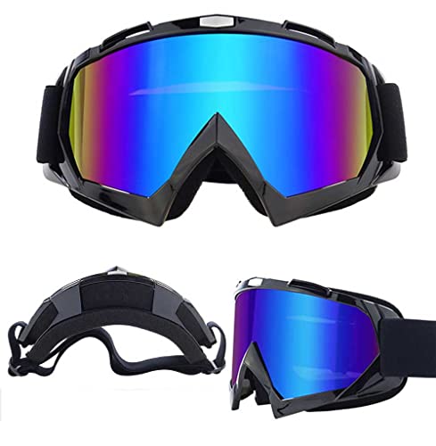 E-Soul Motorrad Goggle Motocross Wind Staubschutz Fliegerbrille Snowboardbrille Schneebrille Skibrille Wintersport Brille Für Damen Und Herren Jungen Und Mädchen (Black Multicolor) von E-Soul