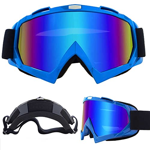 E-Soul Motorrad Goggle Motocross Wind Staubschutz Fliegerbrille Snowboardbrille Schneebrille Skibrille Wintersport Brille Für Damen Und Herren Jungen Und Mädchen (Blue Multicolor) von E-Soul
