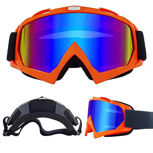 E-Soul Motorrad Goggle Motocross Wind Staubschutz Fliegerbrille Snowboardbrille Schneebrille Skibrille Wintersport Brille Für Damen Und Herren Jungen Und Mädchen (Orange Multicolor) von E-Soul