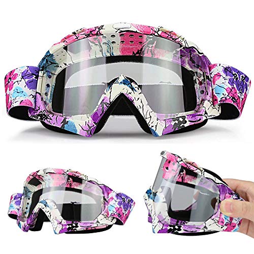 E-Soul Motorrad Goggle Motocross Wind Staubschutz Fliegerbrille Snowboardbrille Schneebrille Skibrille Wintersport Brille Für Damen Und Herren Jungen Und Mädchen (White-Blue-Purple Transparent) von E-Soul