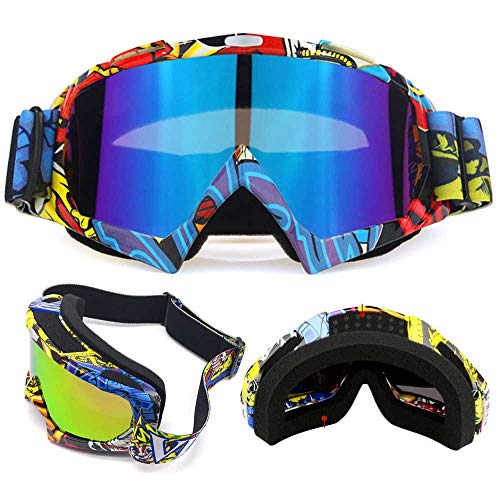 E-Soul Motorrad Goggle Motocross Wind Staubschutz Fliegerbrille Snowboardbrille Schneebrille Skibrille Wintersport Brille Für Damen Und Herren Jungen Und Mädchen (Yellow-Red-Blue Multicolor) von E-Soul
