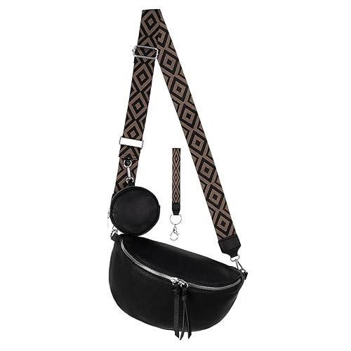 Bauchtasche Umhängetasche Crossbody-Bag Hüfttasche Kunstleder Italy-Design (Black) von EAAKIE