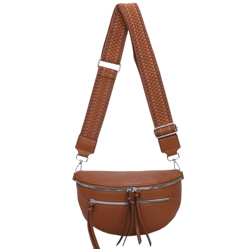Bauchtasche Umhängetasche Crossbody-Bag Hüfttasche Kunstleder Italy-Design (Brown) von EAAKIE