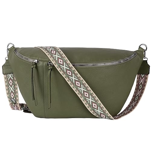 Bauchtasche Umhängetasche Crossbody-Bag Hüfttasche Kunstleder Italy-Design (D.Green) von EAAKIE